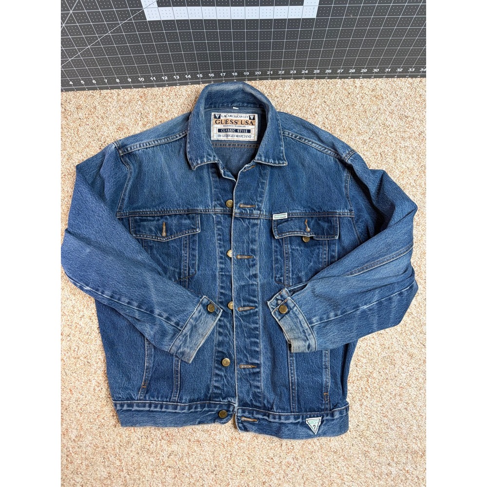 Vintage Guess USA Denim Jacket Georges Marciano Blue Jean Trucker Mens Large L